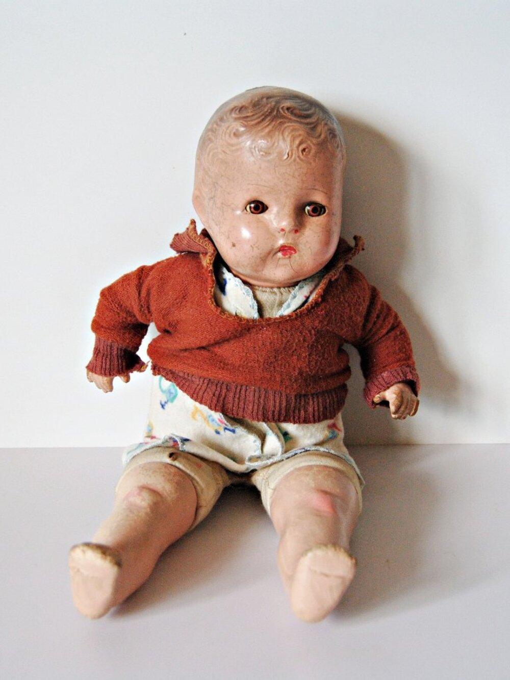 Vintage HORSMAN Composition 14" Baby Doll  Cloth Body, Sleep Eyes  1930's?
